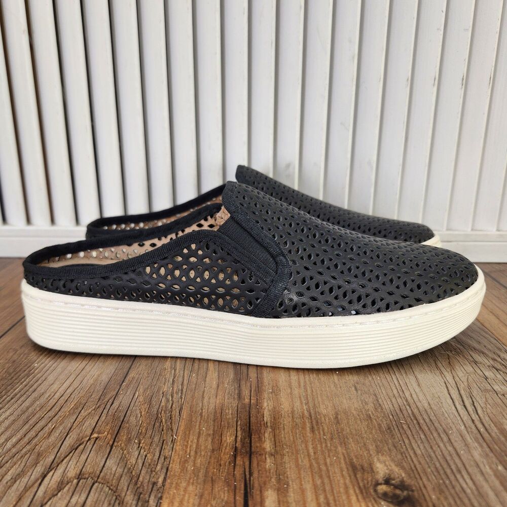 Sofft Somers II Mules Women's 8 M Black Laser Cut Leather Slip On Platform Shoes